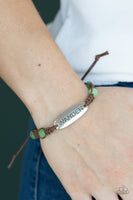 Paparazzi "Roaming for Days" Brown Leather & Green Color Cat's Eye "WANDER" Bracelet