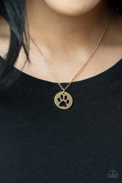 Paparazzi " Think Paw-sitive " Gold Metal Dainty Open Space Paw Print Necklace Set