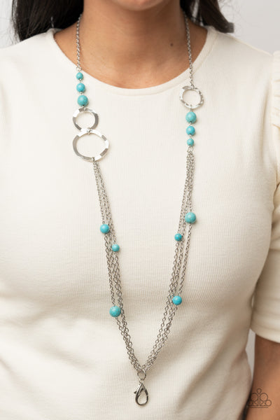 Paparazzi " Local Charm " Silver Metal & Blue Turquoise Bead Lanyard Necklace Set
