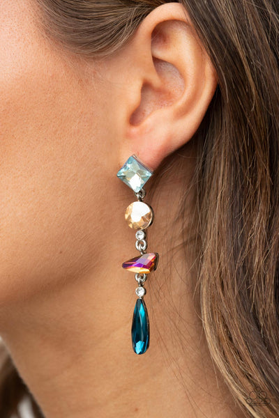 "Rock Candy Elegance" Silver Metal Multi Color Iridescent Dangle Earrings