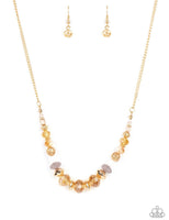 "Turn Up the Tea Lights" Gold Metal & Brown Crystal Bead Necklace Set