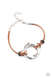 "Choose Happy" Brown Leather & Silver Circle CHOOSE HAPPY Clasp Bracelet