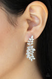 Paparazzi " Frond Fairytale " Silver Metal & Clear/White Rhinestone Leafy Hinged Post Earrings