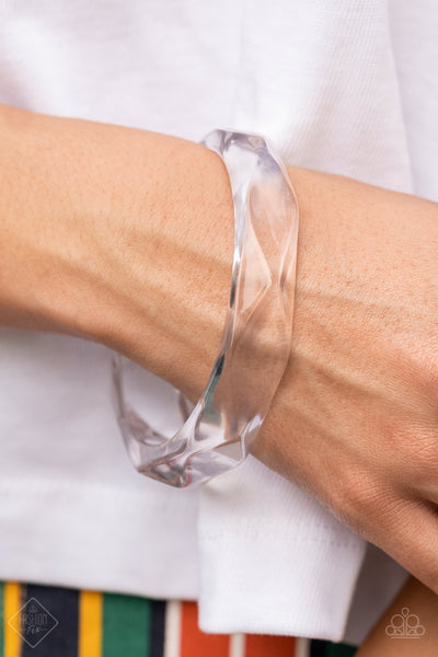 "Clear-Cut Couture" Clear Acrylic Faceted Oversized Bangle Bracelet