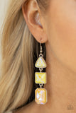 "Cosmic Culture" Silver Metal & Yellow UV Shimmer Rhinestone Multi Shape Earrings