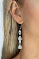 "Raise Your Glass to Glamour" Silver Metal & Three Tier White Rhinestone Earrings