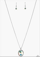 "Instant Icon" Silver Metal Rainbow Iridescent Rhinestone Solitaire Necklace Set