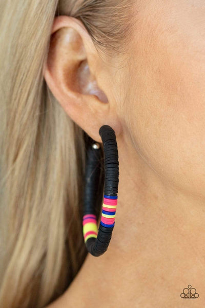 Paparazzi " Colorfully Contagious " Black & Rainbow Rubber Bands Hoop Earrings