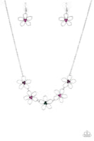 Paparazzi "Hoppin Hibiscus" Dainty Silver Metal & Multi Color Flower Necklace Set