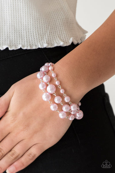 "Until The End Of Timeless" Multi Size Pearly Pink Beads 3 Strand Clasp bracelet
