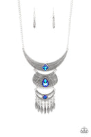 "Lunar Enchantment" Silver Metal & Blue Rhinestone Three Tier Necklace