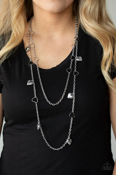 "Chicly Cupid" Silver Metal Long Multi Heart Layered Necklace Set