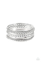 " Rattle and Roll " Silver Metal Multi Texture Bangle Bracelets Set of 7
