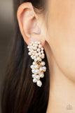 Paparazzi " Fabulously Flattering " Gold Metal & White Pearl Cluster Tassel Dangle Earrings