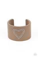 " Rodeo Romance " Brown LEATHER & Silver Studded Heart Cuff Bracelet