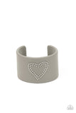 " Rodeo Romance " Gray LEATHER & Silver Studded Heart Cuff Bracelet