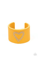 " Rodeo Romance " Yellow LEATHER & Silver Studded Heart Cuff Bracelet