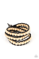 "Pine Paradise" Unisex Black Leather & White Wood Bead Wrap Bracelet