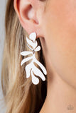 "Palm Picnic" Silver Metal & Palm Leaf Hinged Post Earrings