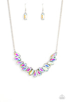 "Galaxy Game Changer" Silver Metal & Iridescent Marquise Cut Rhinestone Collar Necklace Set