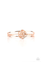 Paparazzi " Rosy Repose " Copper Metal & Rose Floral Design Cuff Bracelet
