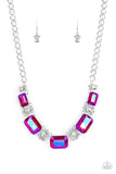 "Flawlessly Famous" Silver Metal & UV Pink & White Rhinestone Necklace Set
