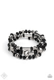 "Dynamic Dazzle" Silver & Black Faceted Beads Rhinestones Flexible COIL Bracelet