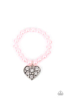 "Cutely Crushing" Pink Pearls & Clear/White Heart Rhinestone Stretch Bracelet