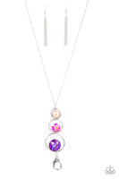 Paparazzi "Celestial Courtier" Silver Metal & Pink/Purple/Coral Rhinestone Lanyard Necklace Set