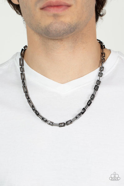 Paparazzi " Rocket Zone " Black Metal Paperclip Style Chain Link Unisex Necklace