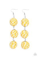 "Laguna Lanterns" Yellow & White Twine Cords Wrapped Triple Drop Earrings