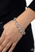 "A-Lister Afterglow" Silver Metal & White/Clear Round Rhinestone Clasp Bracelet
