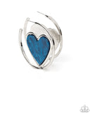 Paparazzi "Smitten with You" Silver Metal & Blue Shimmer Marbled Heart in Hoop Earrings