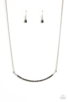 "Collar Poppin' Sparkle" Silver Metal & Hematite Rhinestone Bar Necklace Set