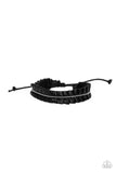 " Hard to Pleats " Black Pleated Leather & Silver Bead Adjustable Bracelet