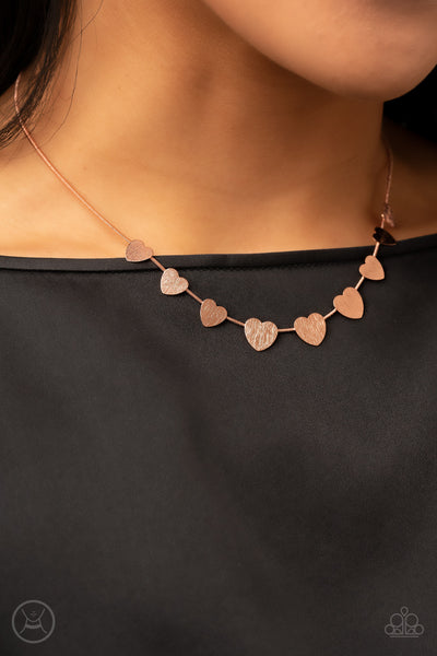 "Dainty Desire" Copper Metal & With Textured Heart Choker Necklace Set