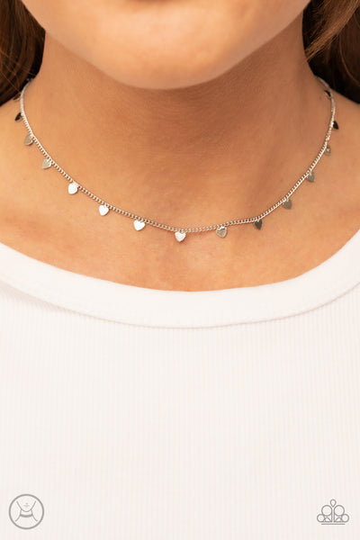 "Cupid's Cutest Valentine" Silver Metal & With Mini Hearts Choker Necklace Set