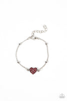 Paparazzi "Heartachingly Adorable" Silver Metal Red Rhinestone Dainty Heart Bracelet