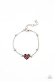 Paparazzi "Heartachingly Adorable" Silver Metal Red Rhinestone Dainty Heart Bracelet