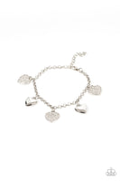 "Lusty Lockets" Silver Metal & White/Clear Rhinestone Multi Heart Clasp Bracelet