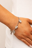 "Lusty Lockets" Silver Metal & White/Clear Rhinestone Multi Heart Clasp Bracelet