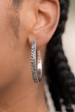 "Tick Tick Boom!" Silver Metal & Hematite Rhinestone Hoop Post Earrings