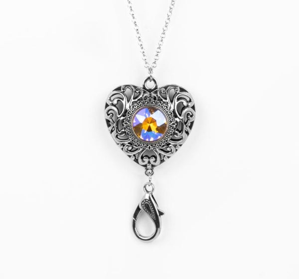Paparazzi "Prismatic Passion" Silver Metal & Multi Peach Iridescent Heart Tassel Lanyard Necklace