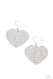 Paparazzi "Romantic Reign" Silver Metal and Pave Set White/Clear Rhinestone Heart Earrings