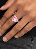 Paparazzi "Committed to Cupid" Silver Metal & Pink/White Rhinestone Halo Heart Ring