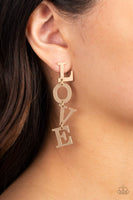 "L-O-V-E" Gold Metal with the word "LOVE" Dangle Drop Post Earrings