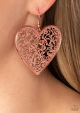 "Fairest in the Land" Copper Metal Scroll work/Filigree Heart Dangle Earrings