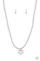 " Heart Full of Fancy " Silver Metal & Shimmering Pink Pearl Heart Necklace Set
