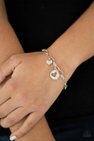Paparazzi "Mover Over Matchmaker" Silver White Rhinestone Double Heart Clasp bracelet