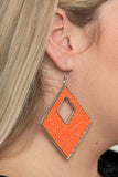 "Woven Wanderer" Orange Woven Diamond Shaped Dangle Earrings